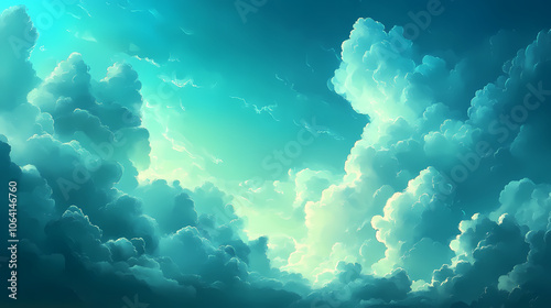 Mystical abstract cloudscape with blue and green tones. Mystical. Illustration