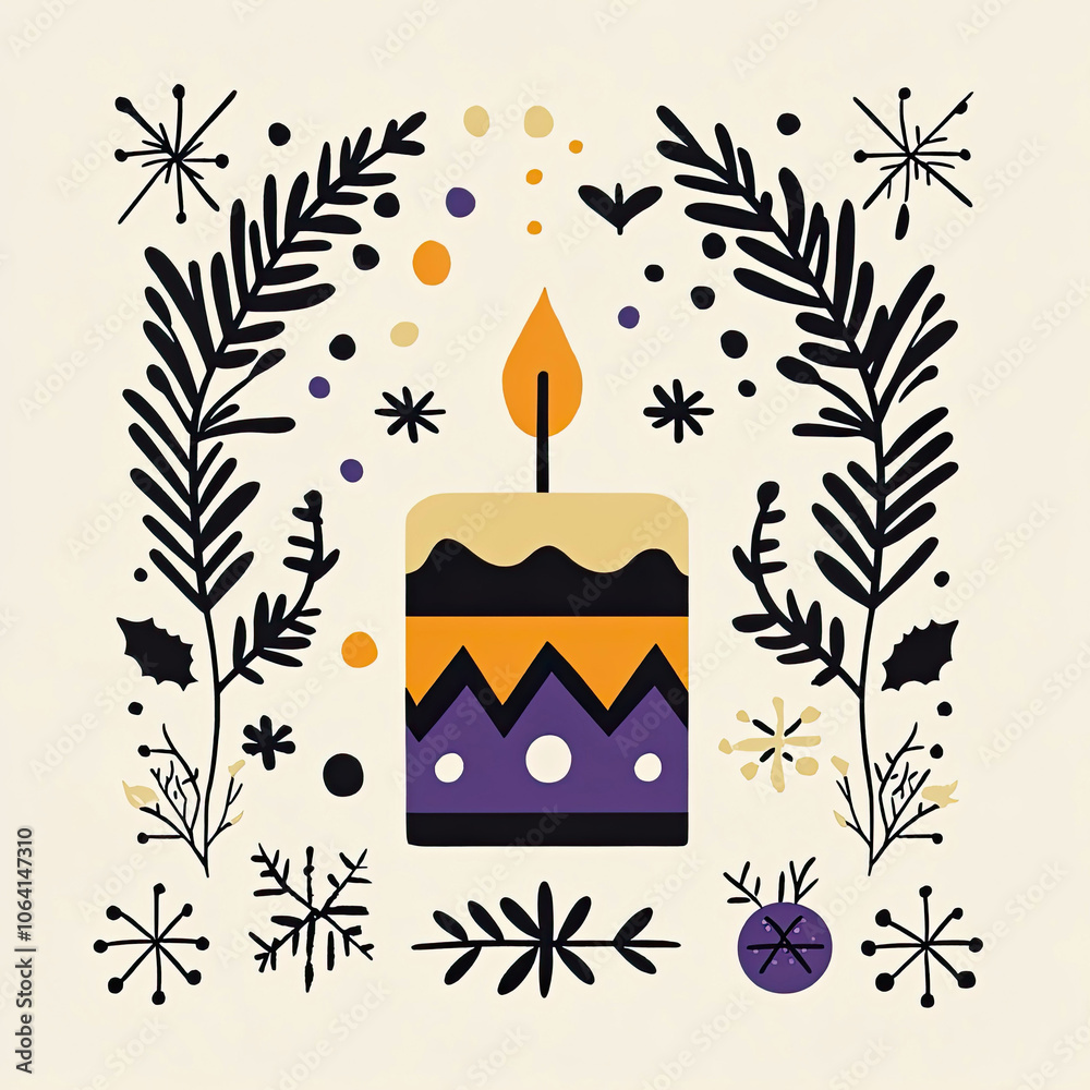Scandinavian folk art design featuring cozy candle for Christmas holiday season Scandinavian folk art design featuring cozy candle for Christmas holiday season
