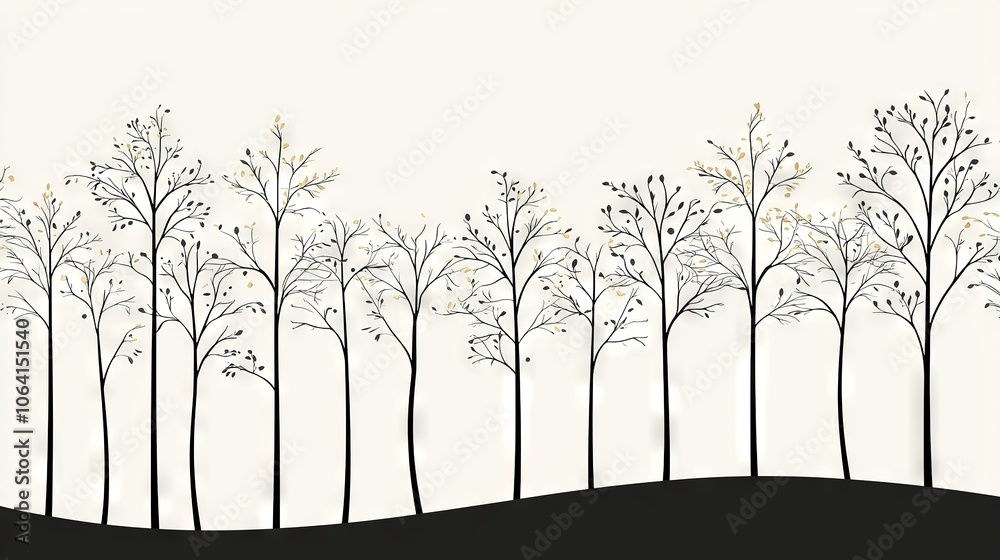 Obraz premium Line of trees on a hill with a sky background and white sky foreground