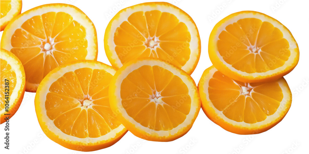 Fototapeta premium Group of six vibrant orange fruits in circular pattern on transparent background. Isolated, fresh, healthy, with sense of symmetry, depth. Bright orange color, slight overlap create visually appealing