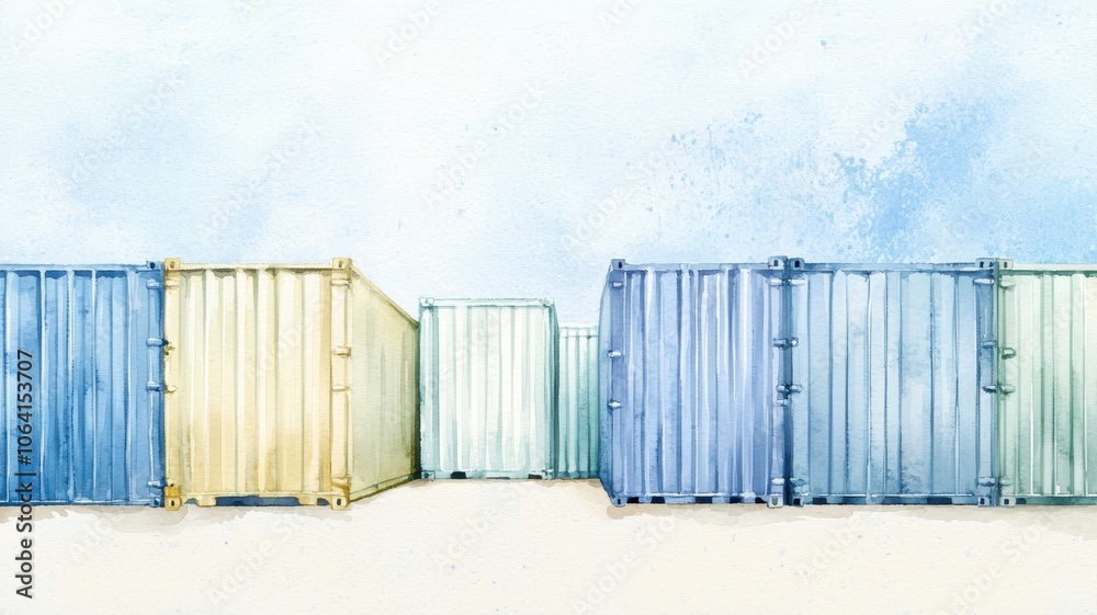 Fototapeta premium Soft Pastel Shipping Containers Neatly Stacked Outdoors