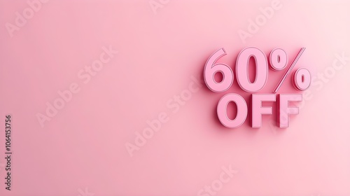 Pink '60% OFF' Promotional Sign on a Pink Background with Copy Space