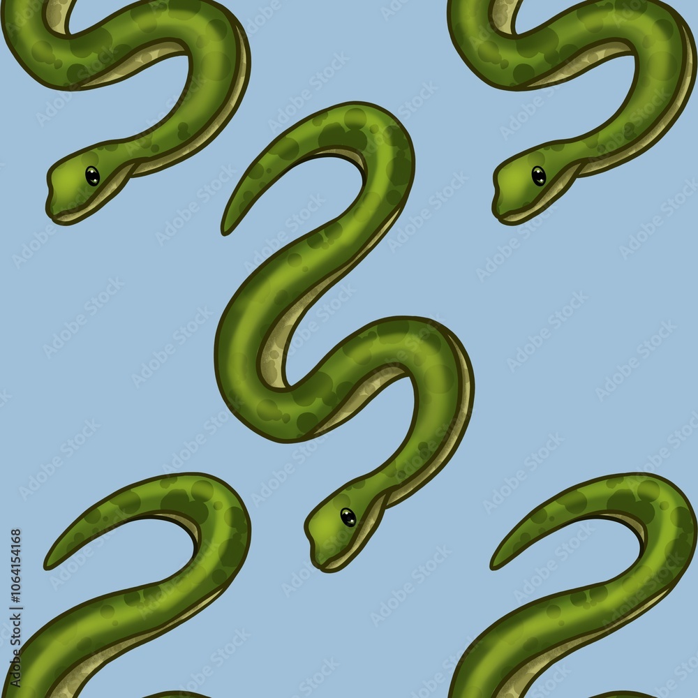 Snakes Pattern with Blue Background Seamless Pattern Design Snakes Pattern with Blue Background Seamless Pattern Design