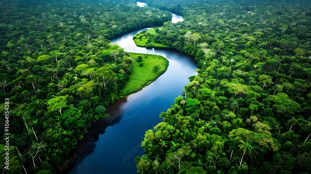 Aerial view of Amazon rainforest in Brazil, South America. Green forest. Bird's-eye view. Aerial view of Amazon rainforest in Brazil, South America. Green forest. Bird's-eye view.