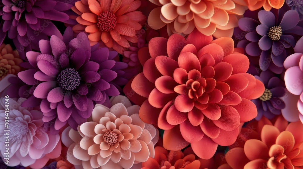 A close-up of a vibrant floral arrangement featuring pink, purple, and red paper flowers. A close-up of a vibrant floral arrangement featuring pink, purple, and red paper flowers.