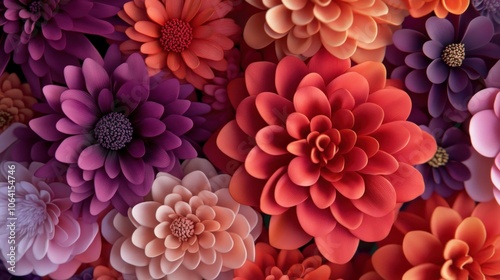 A close-up of a vibrant floral arrangement featuring pink, purple, and red paper flowers.