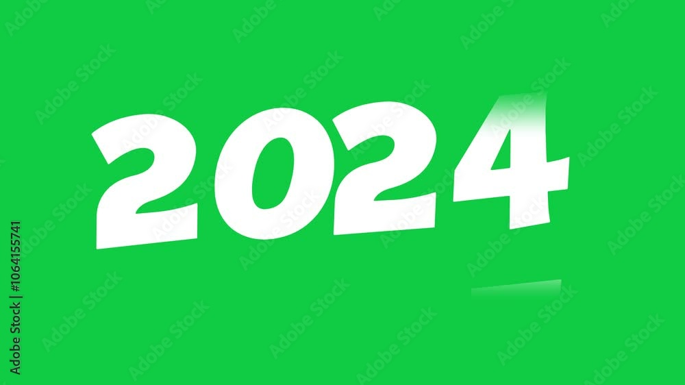 A slide clock calendar turns slowly from year 2024 to 2025 - turn of the year concept - New Year Count Green Screen