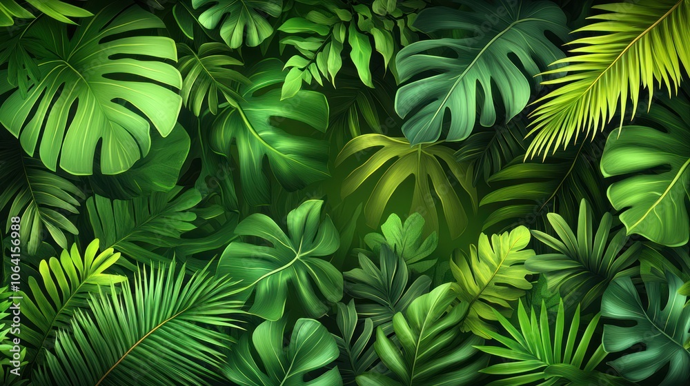 Lush green tropical foliage background. Lush green tropical foliage background.