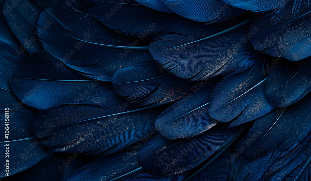 striking close-up of layered blue feathers with a shimmering effect, offering luxurious texture ideal for high-end design projects, branding,artistic backgrounds requiring elegance and visual richness