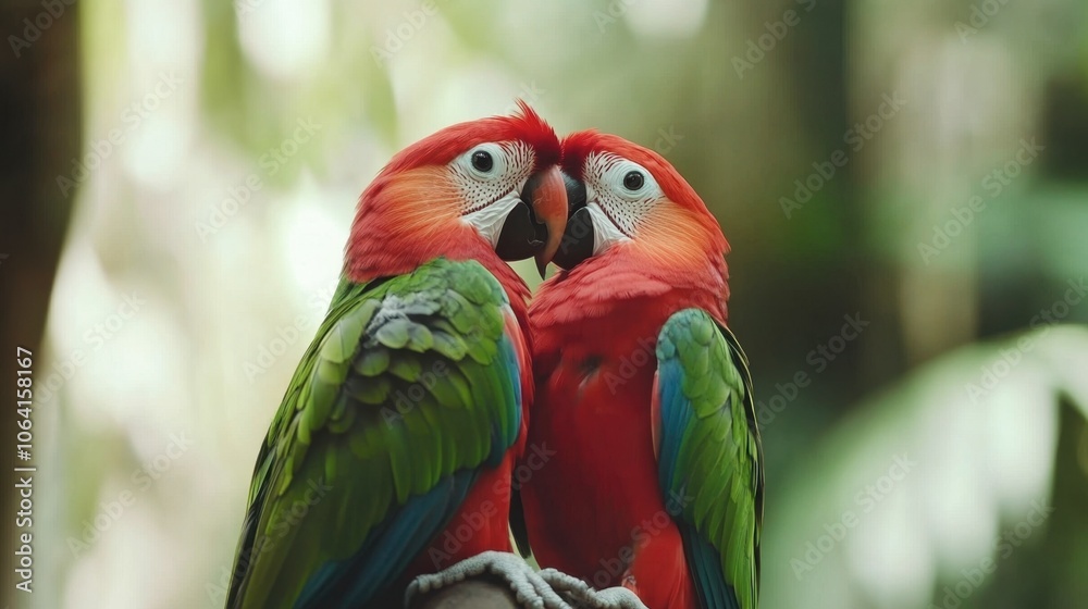 Obraz premium Colorful Parrots in Intimate Display of Affection