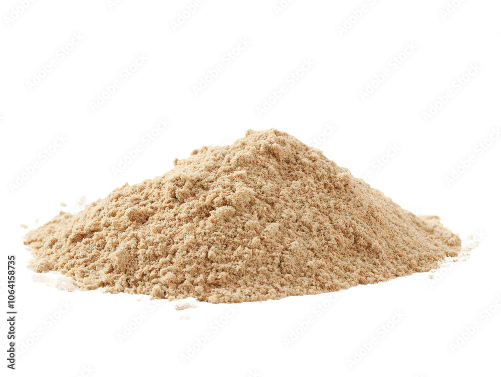 Small pile of beige powder with fine grains, scattered haphazardly on transparent background. Close-up view of desert sand texture, natural and tropical, with no discernible pattern or structure. Small pile of beige powder with fine grains, scattered haphazardly on transparent background. Close-up view of desert sand texture, natural and tropical, with no discernible pattern or structure.