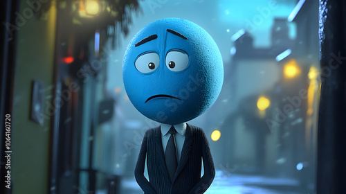 Blue Monday cartoon illustration with sad face