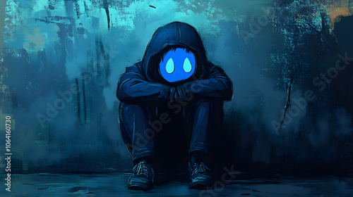 Blue Monday cartoon illustration with sad face