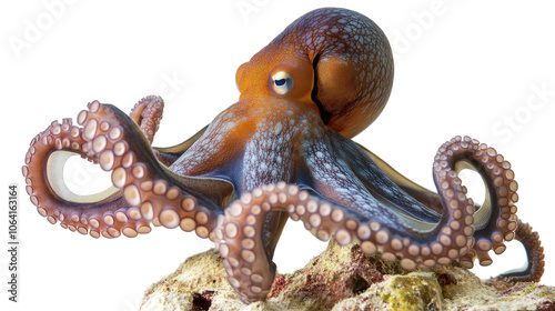 Caribbean Reef Octopus Exploring Coral Reef at Dawn in the Ocean Generative AI photo
