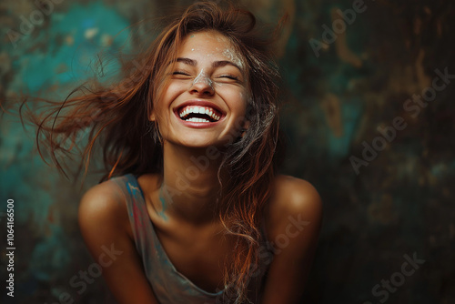 beautiful happy smiling woman fascinated with life, generative AI