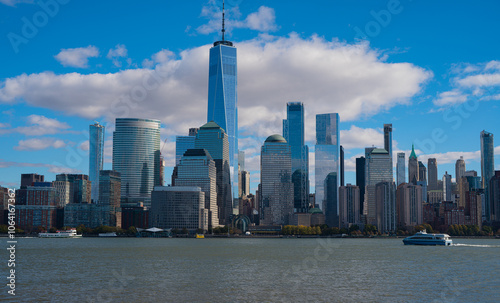 Manhattan's beautiful skyline, New York, United States. Panorama view of New York city skyline in Midtown Manhattan. USA NYC. American big city.