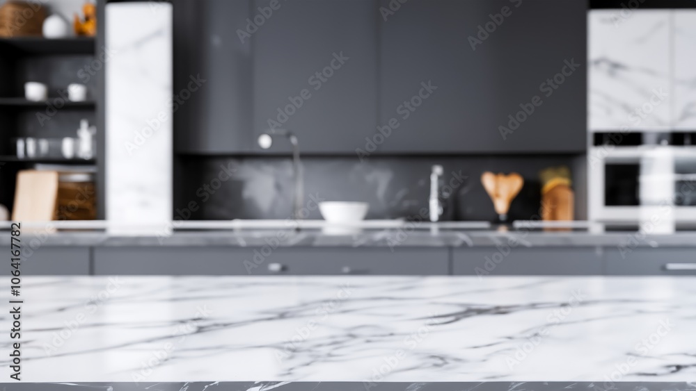 Obraz premium Empty marble countertop in a modern kitchen with blurred background. (3)