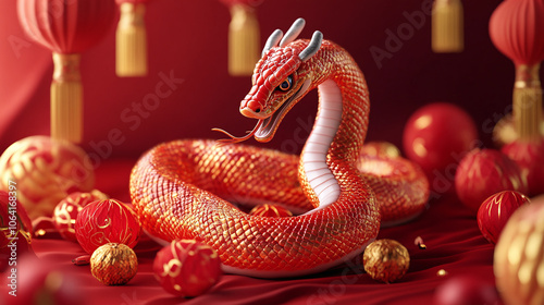 3d for Happy Chinese new year 2025 Snake Zodiac is a design asset suitable for creating festive, greeting cards and banners
