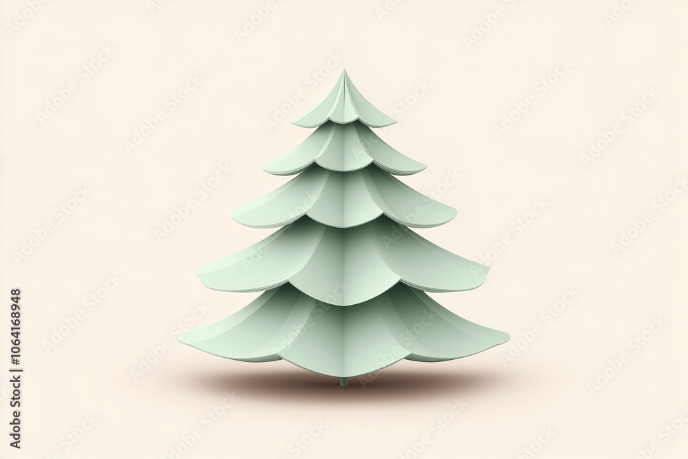 Mint green paper-cut Christmas tree on soft beige background, centered Mint green paper-cut Christmas tree on soft beige background, centered