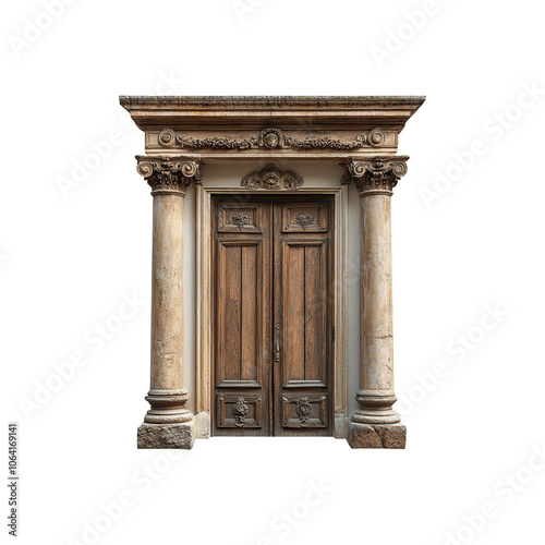 Wallpaper Mural Ornate Wooden Doorway with Classical Columns Isolated Transparent Background  Torontodigital.ca