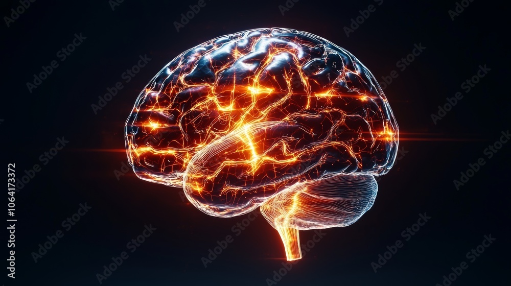 Translucent Brain Animation Ilustrace „3D scan of a human brain with translucent layers, showing ...