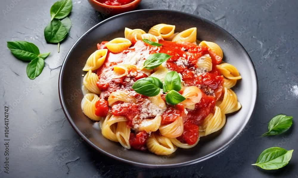 pasta with tomato sauce and basil