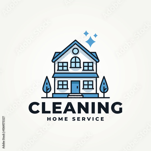 minimalist home cleaning service flat line art icon logo vector illustration design