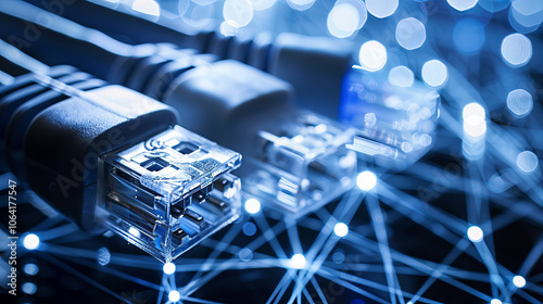 Minimalistic internet wires emerging with network connections focus. concept of digital connectivity, technology infrastructure, high-speed data transfer