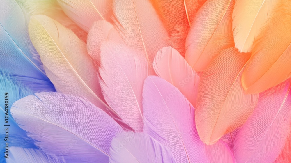 A colorful feather with a blue stripe. The feather is part of a larger group of feathers. The feathers are of different colors, including blue, pink, yellow, and green A colorful feather with a blue stripe. The feather is part of a larger group of feathers. The feathers are of different colors, including blue, pink, yellow, and green