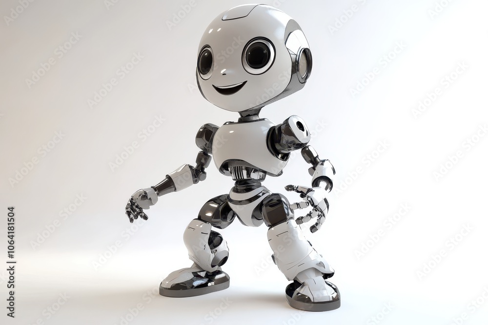 Cute Friendly Robot Character in White and Black Cute Friendly Robot Character in White and Black