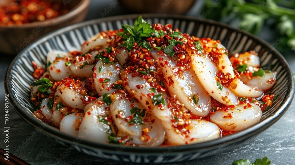 Spicy Chinese Scallops with Chili Oil and Parsley. Spicy Chinese Scallops with Chili Oil and Parsley.