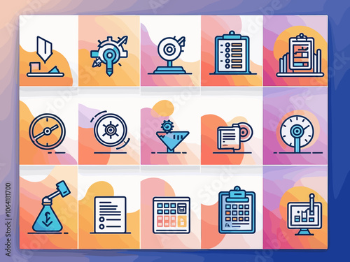 Flat Line Icons Pack – Business Analytics, Data Charts, Strategy and KPI Dashboard Illustrations