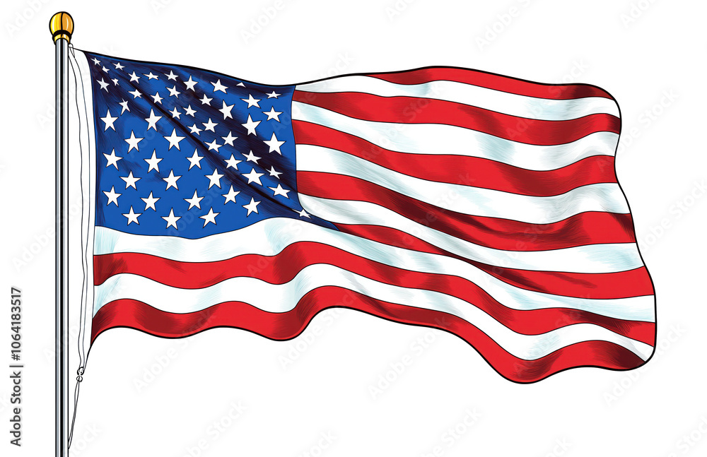 Obraz premium American flag illustration with red, white stripes and blue stars. Traditional upright position on alpha background. Patriotic symbol of United States with abstract style. Freedom and national pride.