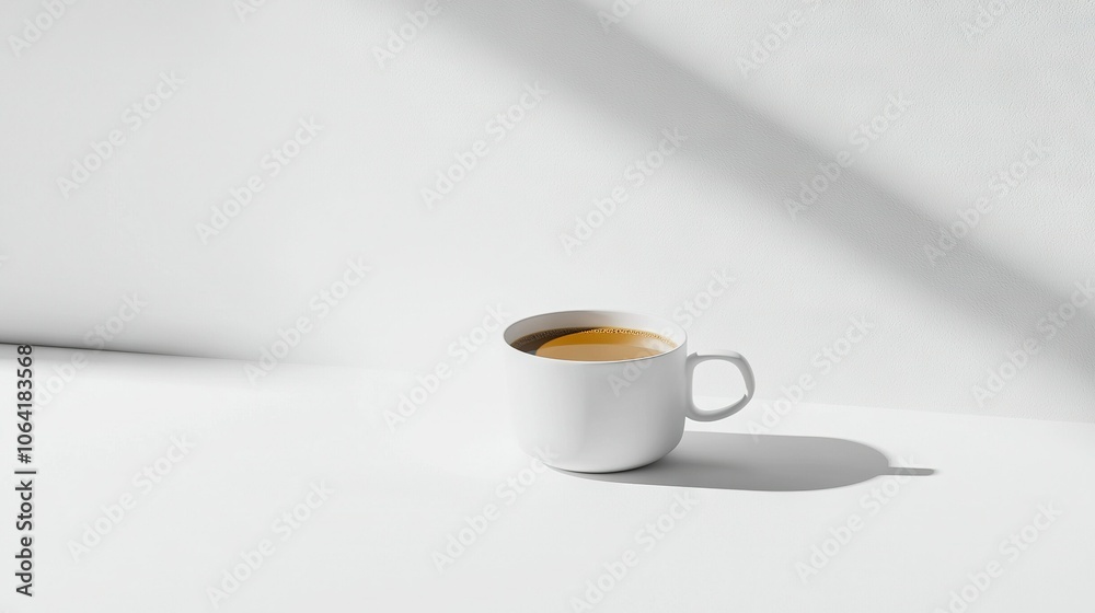 A cup of coffee sits on a table beside a shadow of a person on the wall A cup of coffee sits on a table beside a shadow of a person on the wall