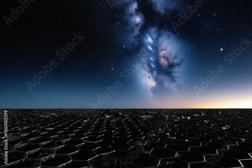 Striking Hexagonal Patterns on a Starlit Black Surface in Space Exploration, Analytical Chemistry, and Molecular Dynamics photo