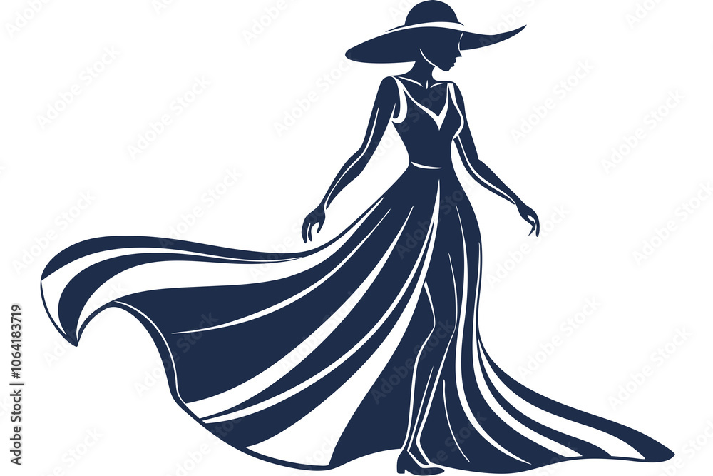woman in a long dress with wide brim hat vector illustration woman in a long dress with wide brim hat vector illustration