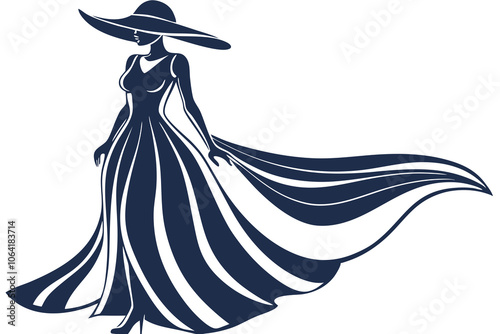  woman in a long dress with wide brim hat vector illustration photo