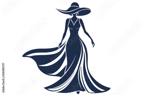  woman in a long dress with wide brim hat vector illustration photo