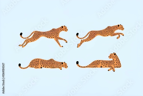 Dynamic African Cheetah Poses Silhouettes Big Cat Collection