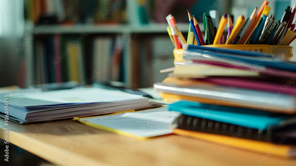 Close-up of an Educator Preparing Lesson Plans at an Organized Desk . illustration