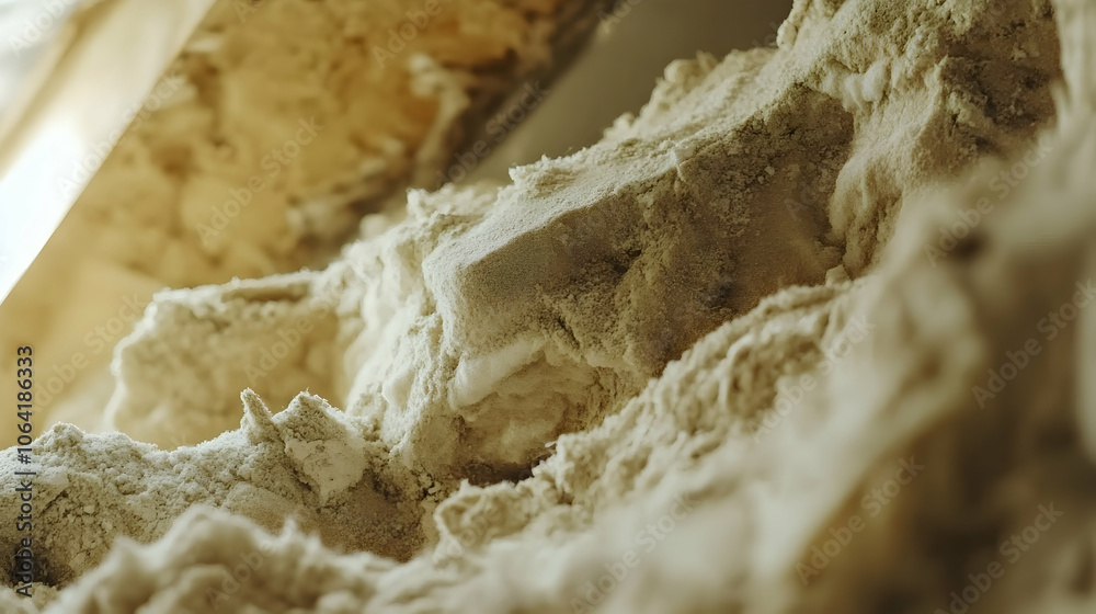 Close-up of roof insulation using mineral wool for soundproofing Close-up of roof insulation using mineral wool for soundproofing
