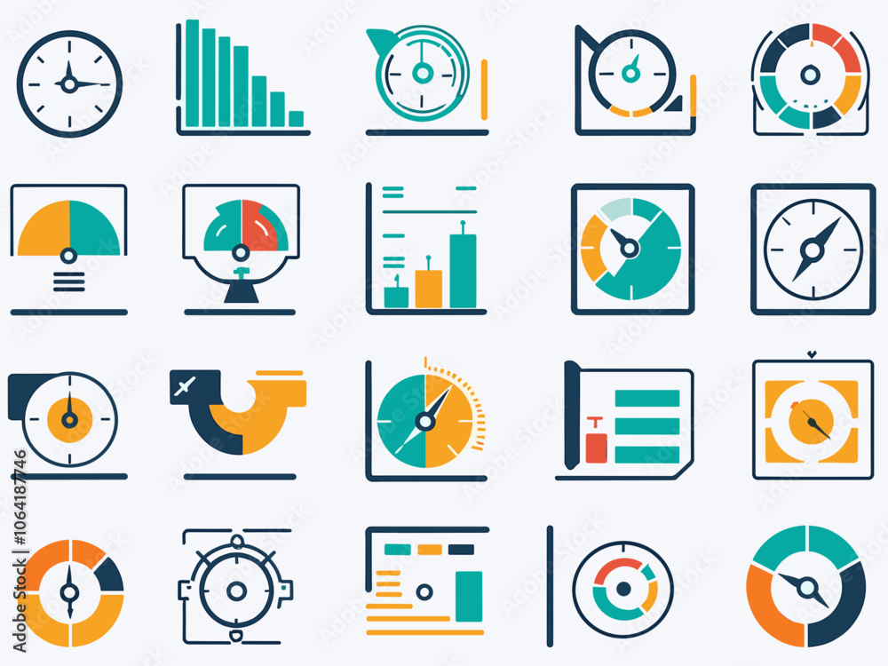 Key performance indicator icon collection set. Containing metrics, performance, indicator, targets, objective, measurement, improvement icon. Simple icon vector illustration. Key performance indicator icon collection set. Containing metrics, performance, indicator, targets, objective, measurement, improvement icon. Simple icon vector illustration.