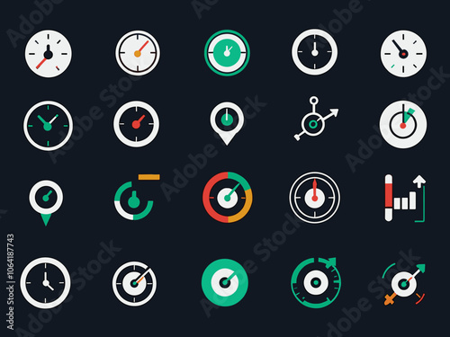 Key performance indicator icon collection set. Containing metrics, performance, indicator, targets, objective, measurement, improvement icon. Simple icon vector illustration.