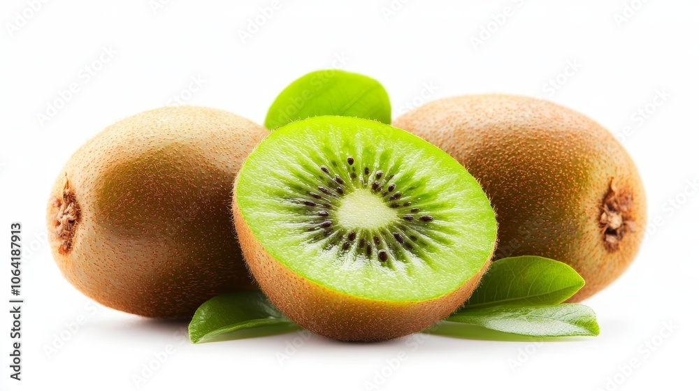 Fototapeta premium Kiwi fruit with bright, natural colors, isolated against a white background, ideal for promotional materials, kiwi fruit, simple and fresh marketing