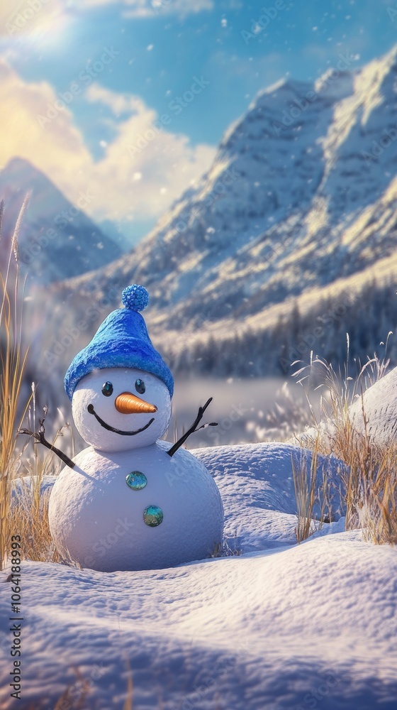 Obraz premium Winter begins, snow mountain, snowman