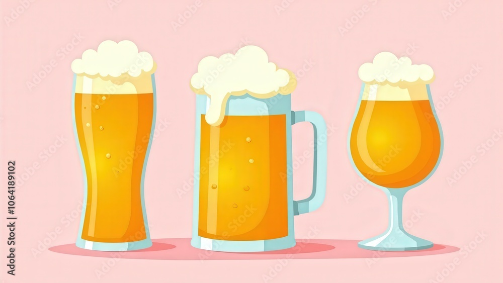 Pint of beer clipart with froth on top, set against a pastel pink background for a warm, inviting feel Pint of beer clipart with froth on top, set against a pastel pink background for a warm, inviting feel