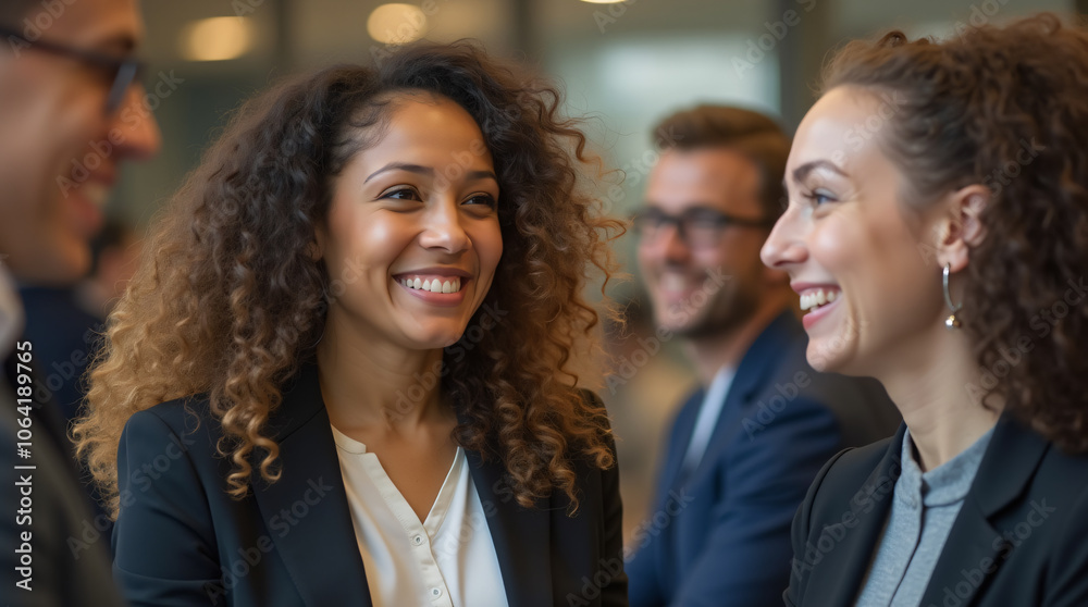 Networking Businesswomen Smiling and Talking at Professional Conference Networking Businesswomen Smiling and Talking at Professional Conference