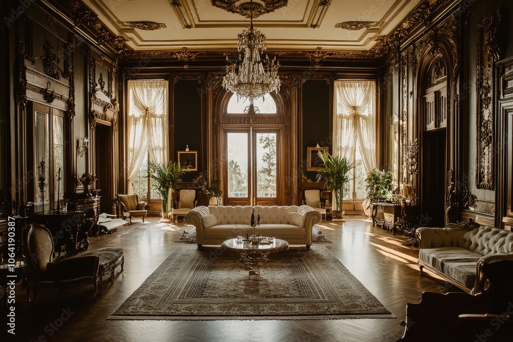Fototapeta premium Grand Victorian Mansion Interior with Ornate Details and Natural Light