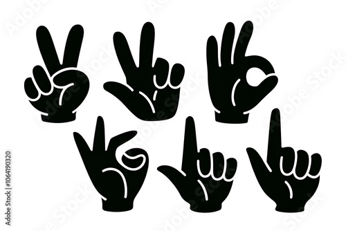 expressive hand gestures cartoon silhouettes set peace and okay signs