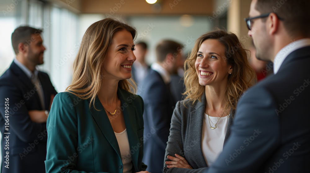 Networking Businesswomen Smiling and Talking at Professional Conference